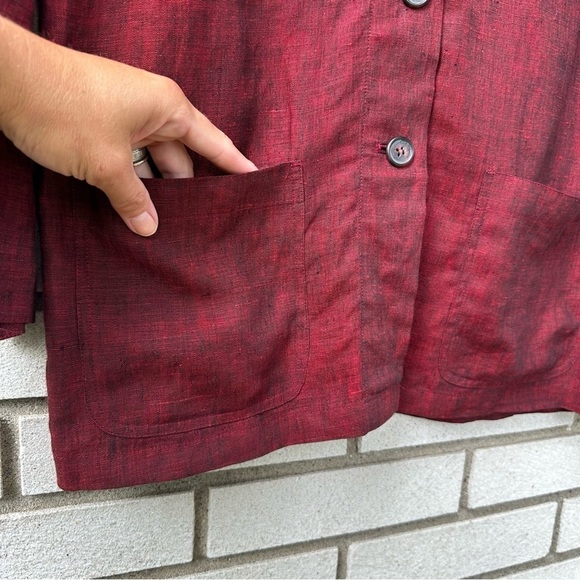 Bloomingdale’s 100% Linen Brick Red Blazer Shirt Jacket Minimalist Layer 6 - Picture 4 of 8
